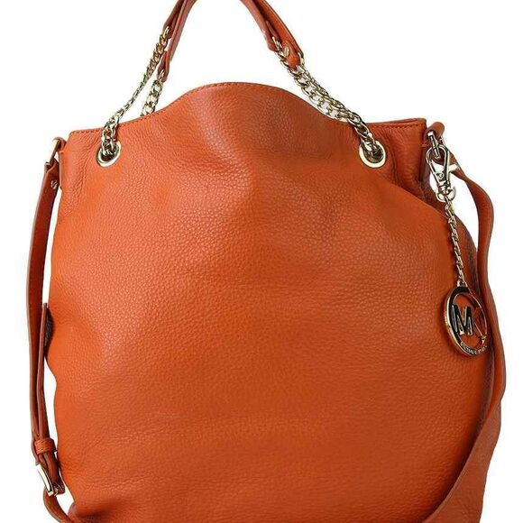 Michael Kors MK Designer Orange Jet Set Shoulder Crossbody Bag Hobo Bucket Purse - Picture 1 of 10